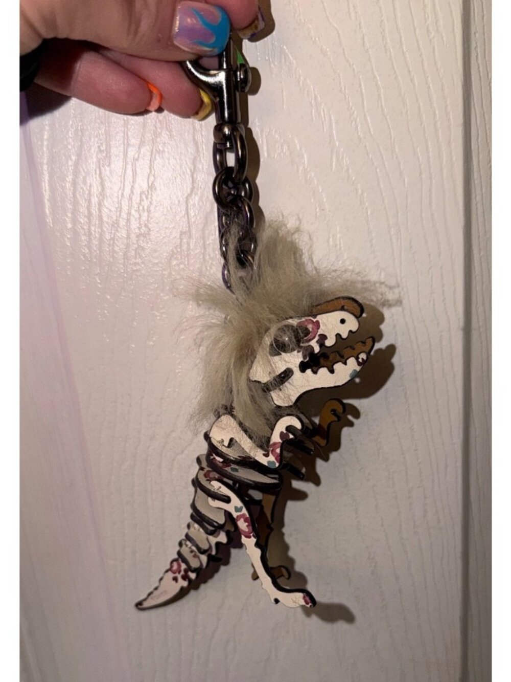 Coach RARE Rexy Dinosaur Leather Keychain With Floral Print & Faux Fur MOHAWK Ha